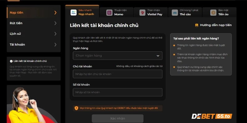 Nạp tiền DEBET qua ngân hàng